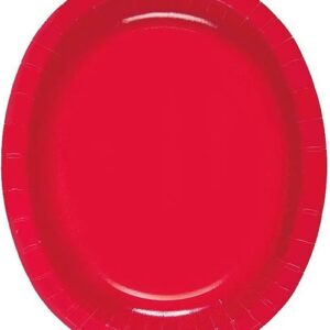 8 stk Røde Ovale Papptallerkener/Serveringsfat 31x25 cm