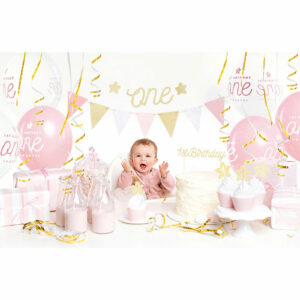 Komplett Rosa 1st Birthday Dekorasjonsett 33 Deler