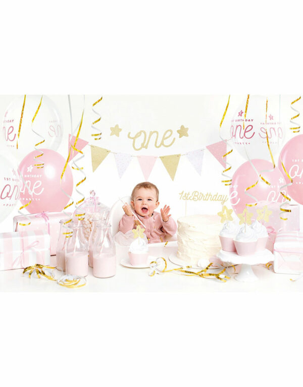 Komplett Rosa 1st Birthday Dekorasjonsett 33 Deler