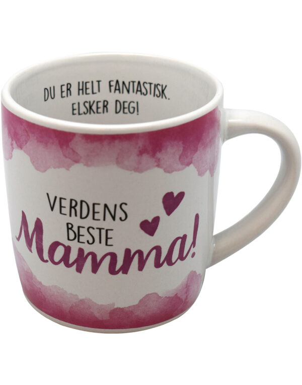 Verdens Beste Mamma - Hvitt og Rosa Krus med Tekst