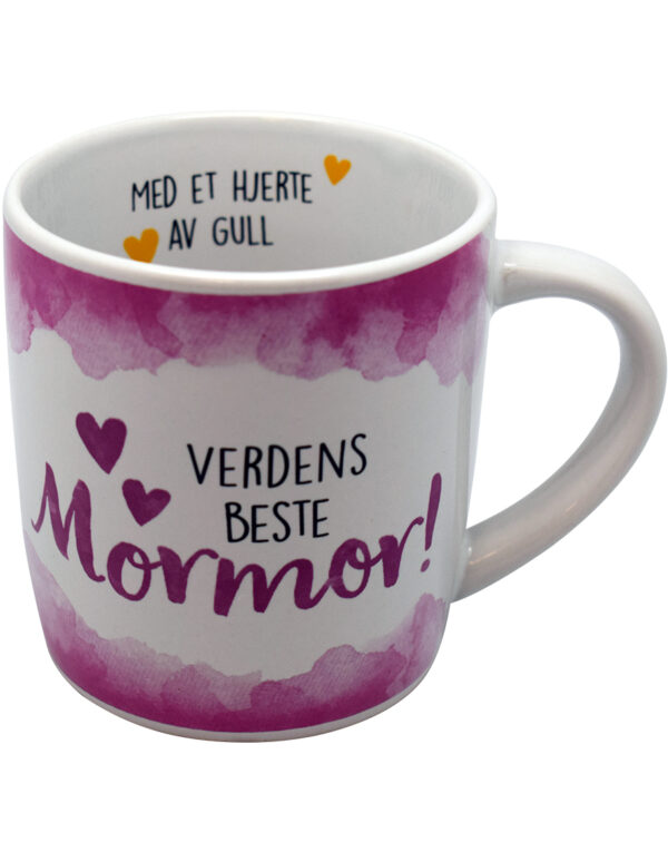 Verdens Beste Mormor - Hvitt og Rosa Krus med Tekst