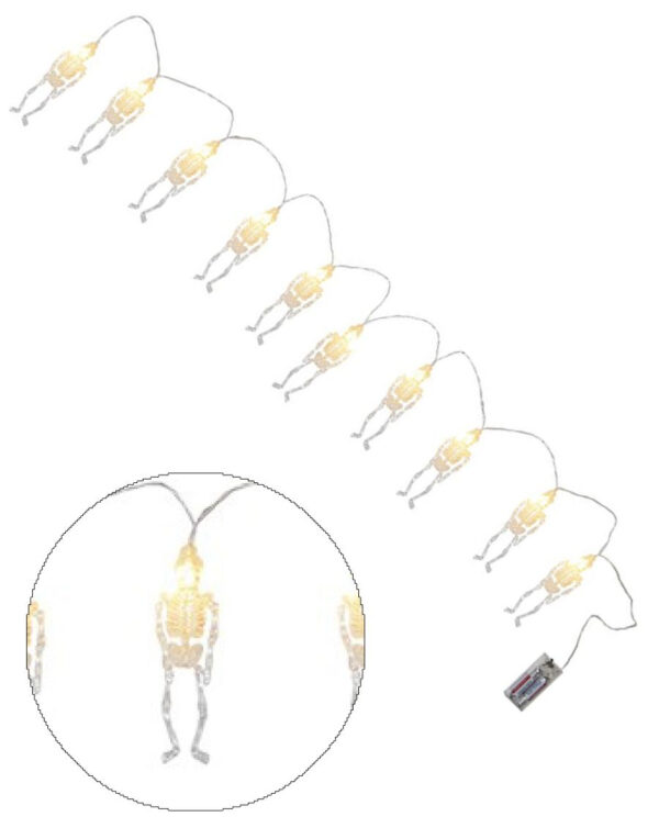 Batteridrevet Lyslenke med 10 Skumle Skjelett og LED-Lys