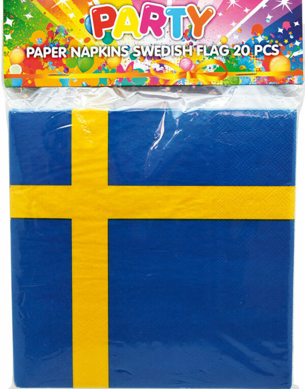 20 stk Servietter 33x33 cm med Svenske Flagget