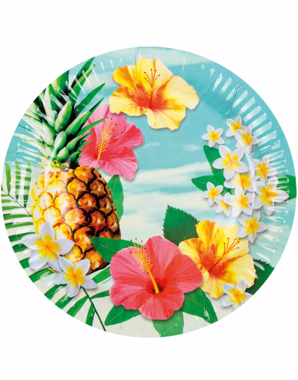 6 stk Papptallerkener 23 cm - Hawaii Paradis