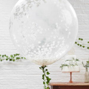 3 stk 90 cm Gigantiske Ballonger med Hvit Konfetti - Botanisk Bryllup
