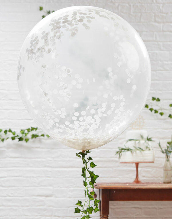 3 stk 90 cm Gigantiske Ballonger med Hvit Konfetti - Botanisk Bryllup