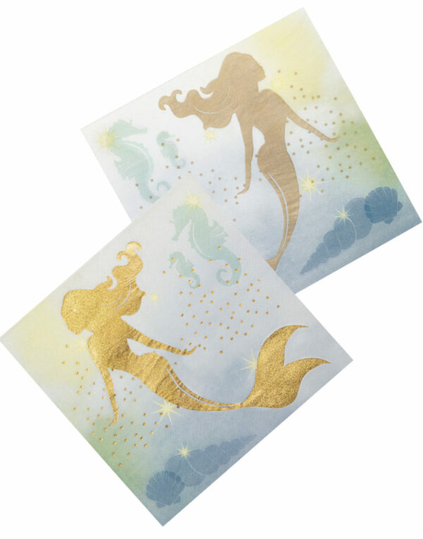 12 stk Havfrue Servietter med Holografisk Gulltrykk 33x33 cm - Mermaids