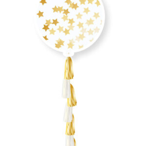 1 stk 91 cm - Ballong med Gullfarget Stjernekonfetti og Ballonghale