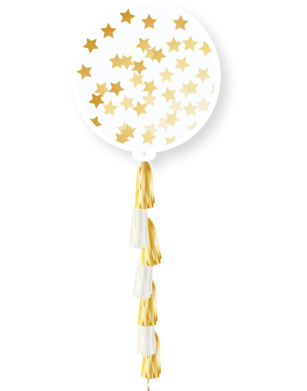 1 stk 91 cm - Ballong med Gullfarget Stjernekonfetti og Ballonghale