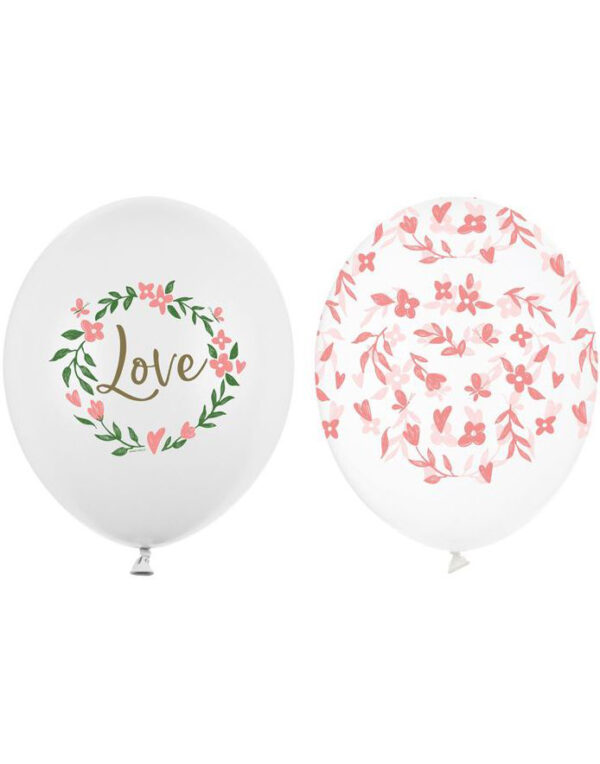 50 stk Ballonger med Blomster og Teksten Love 30 cm