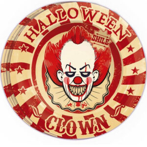 8 stk Papptallerkener 23 cm - Halloween Clown