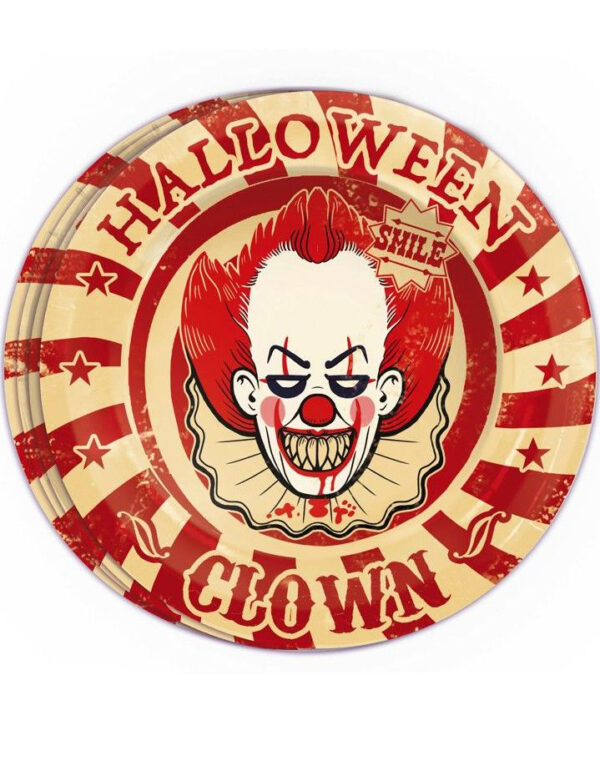 8 stk Papptallerkener 23 cm - Halloween Clown