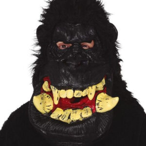 Skummel Gorilla Latexmaske med Pels og Enorm Munn