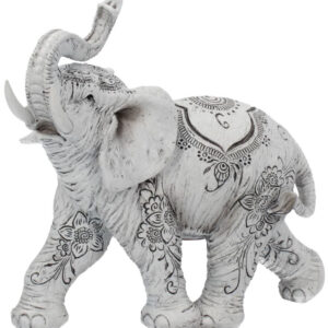 Grå Elefantfigur med Henna-Motiver 18 cm