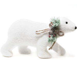 Isbjørn med pyntet sløyfe - 18 cm