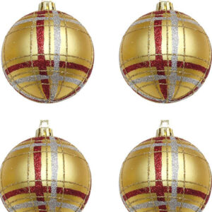 4 stk Glitrende Julekuler i Gull med Mønster ca 7 cm