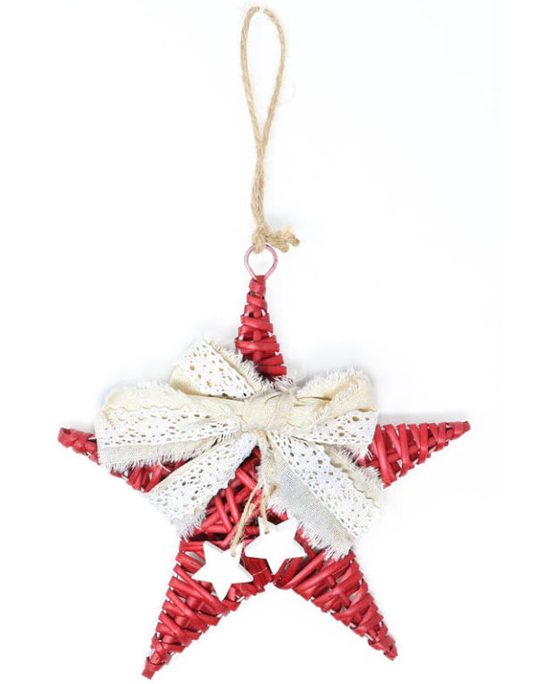 Rød Stjerne med Bånd og Hvite Stjerner - 25 cm Juledekorasjon