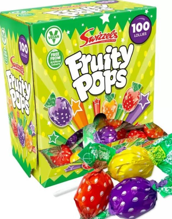 100 stk Swizzels Fruity Pops i Dispenser Eske - Kjærligheter med Fruktsmak 800 gram