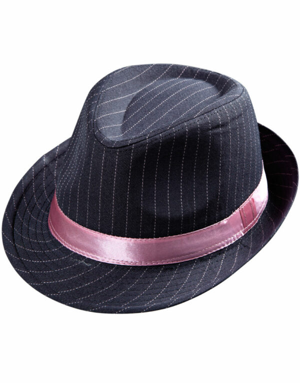 Grå Fedora med Rosa Bånd og Striper