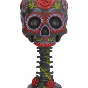 Sugar Skull Goblet - Krus med Rødt Blomstermotiv 18 cm