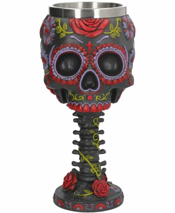 Sugar Skull Goblet - Krus med Rødt Blomstermotiv 18 cm