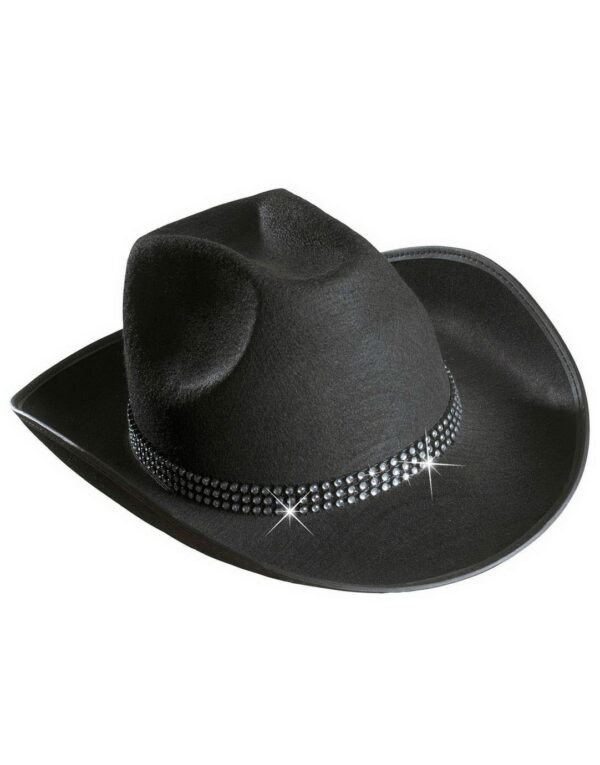 Svart Cowboyhatt med Strass Kant