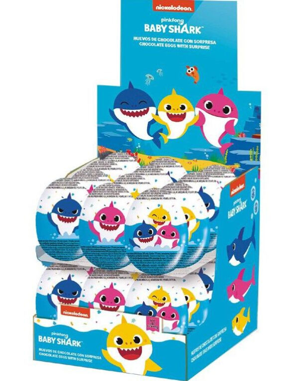 24 stk Baby Shark Sjokoladeegg med Overraskelse 20 gram - Hel Eske 480 gram