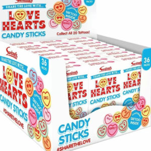 36 stk Love Hearts Sukkertøystenger med Midlertidige Tatoveringer - Hel Eske 648 gram