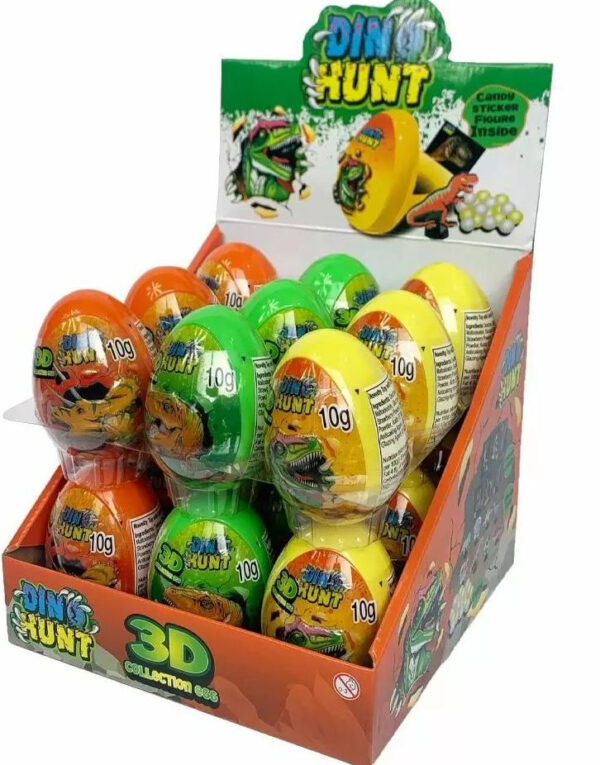 18 stk Dino Hunt 3D Surprise Egg - Egg med Godteri og Leker - Hel Eske