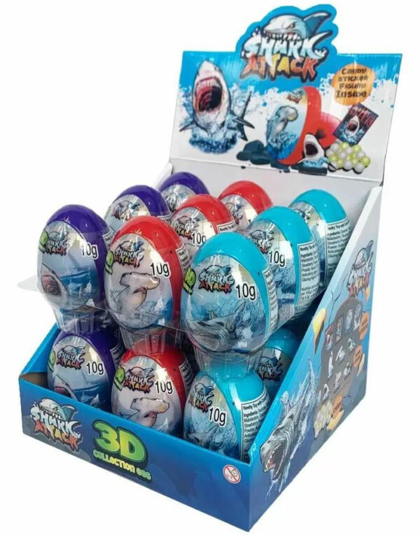 18 stk Shark Attack 3D Surprise Egg - Egg med Godteri og Leker - Hel Eske