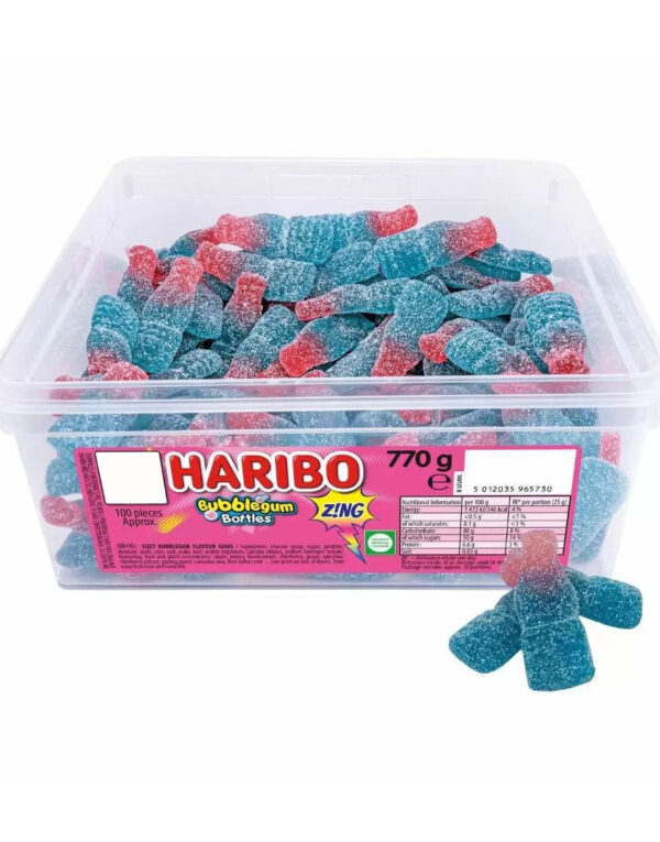 100 stk Haribo Bubblegum Sour Bottles - Boks med Sure Godteriflasker