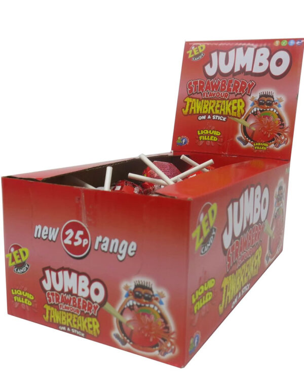 36 stk Zed Jumbo Pop Strawberry - Jawbreaker Kjærlighet på Pinne - Hel Eske 1