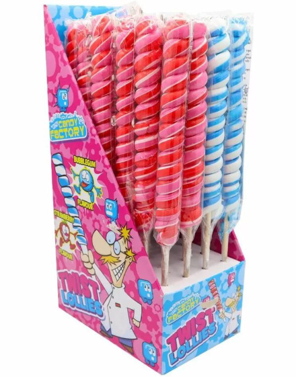 24 stk Twist Lollies - Spiralformet Kjærlighet på Pinne med Bubblegum og Jordbærsmak - Hel Eske 1