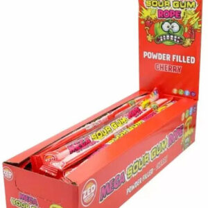 40 stk Zed Candy Mega Sour Gum Rope Cherry - Tyggegummisnøre med Kjempesurt Pulverfyll - Hel Eske 1