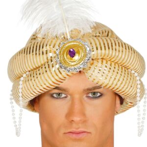 Gullfarget Indisk Hatt med Perler