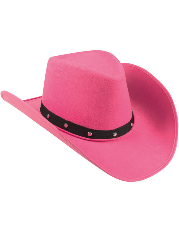 Rosa Cowboyhatt med Svart Bånd og Nagler