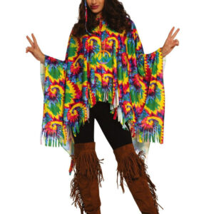 Trippy Hippie Tie Dye Poncho med Frynser og Hodebånd