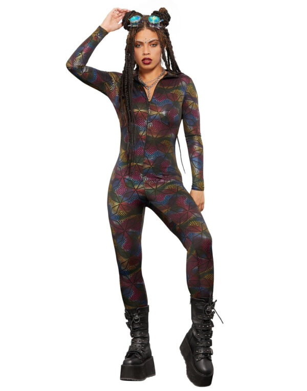 Flerfarget Geometrisk Catsuit Damekostyme