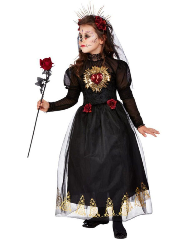 Day of the Dead Heart Bride - Kostyme til Jente med Hodepynt