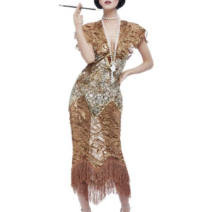 Gullfarget Deluxe 20's Sequin Flapper Kostyme til Dame