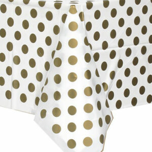 Hvit Plastduk med Gullfargede Polka Dots 274x137 cm