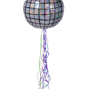 Sølvfarget Holografisk Discokule Pull-Pinata 30 cm - Disco Fever