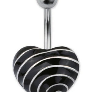 Heart With Silver Stripes Navlepiercing - Svart