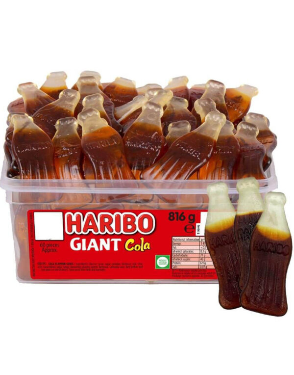 60 stk Haribo Giant Cola - Boks med Store Vingummi Colaflasker