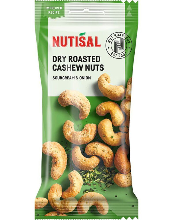 Nutisal Dry Roasted Cashewnuts Sourcream & Onion - Cashewnøtter med Sourcream & Onion Smak 55g