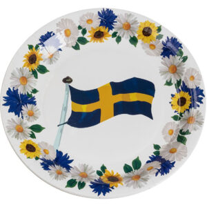 8 stk Hvite Papptallerkener med Blomster og Svenskeflagget 23 cm