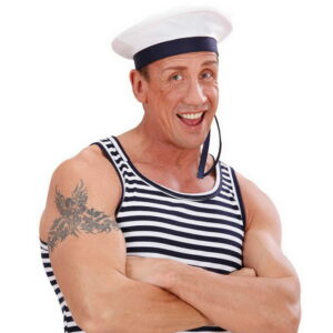 Sailor/Marinehatt i Hvit med Blå Kant og Bånd