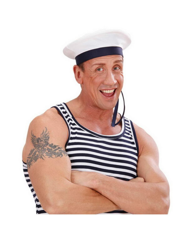 Sailor/Marinehatt i Hvit med Blå Kant og Bånd