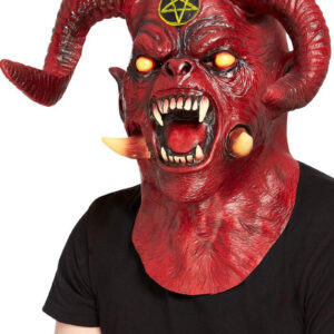 Heldekkende Satanistisk Djevel Latexmaske med Store Horn