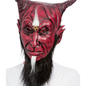 Satanistisk Djevel Latexmaske med Horn og Skjegg